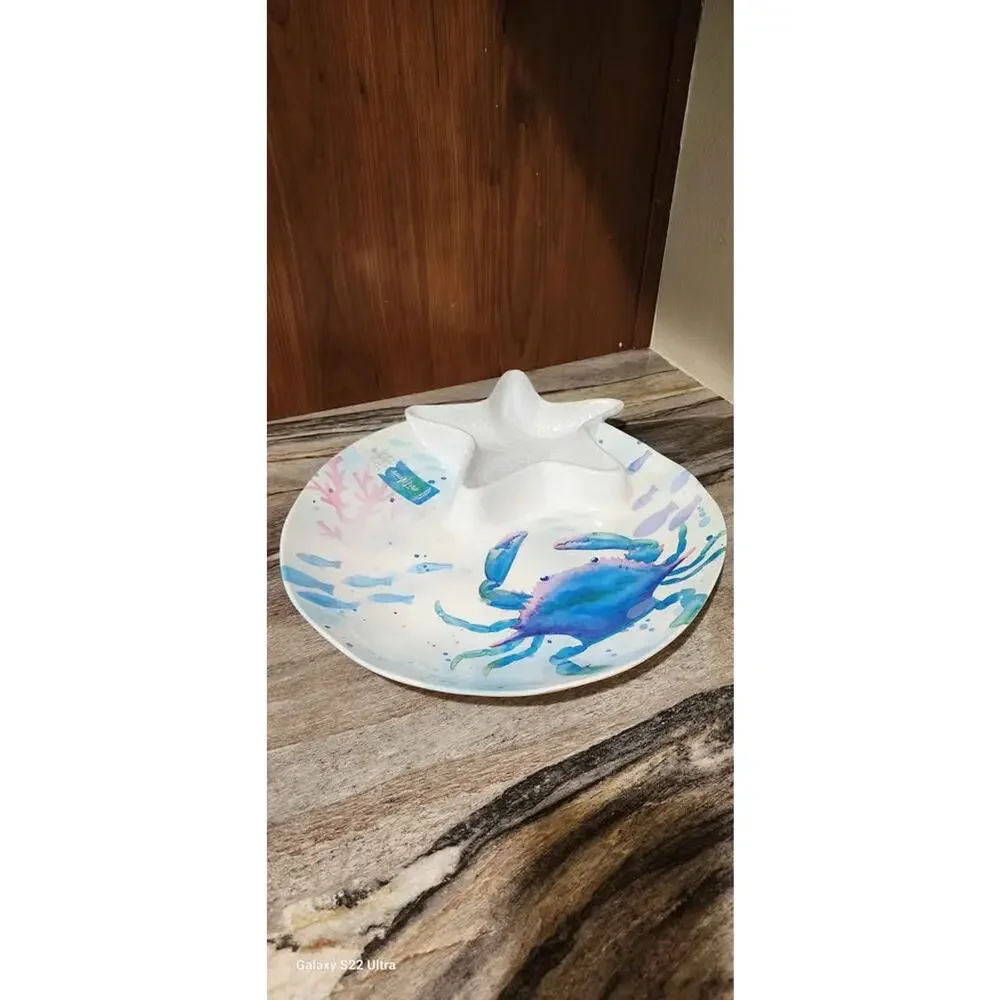 Sigrid Olsen blue crab 100 percent melamine material chip and dip platter